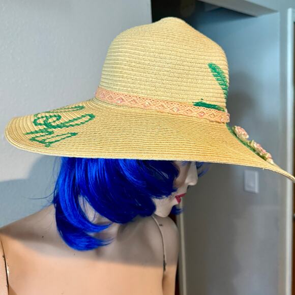Super Fun Aloha Wide Brimmed Pineaple and Flower Sun Hat Size 8 - Picture 9 of 9